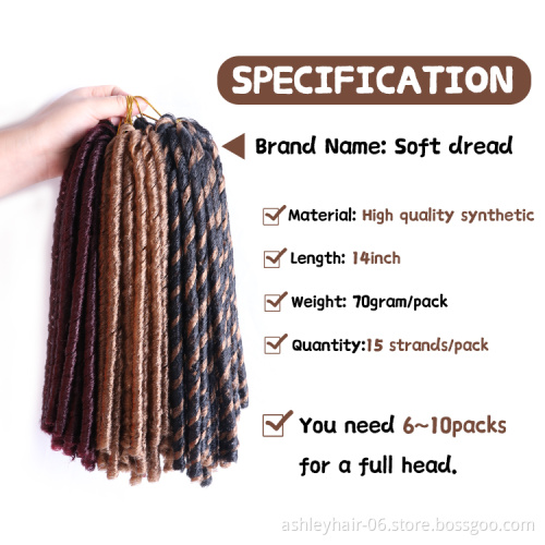 Wholesale kanekalon 14" 70g  soft dread locks african faux locs soft dreadlocks braids